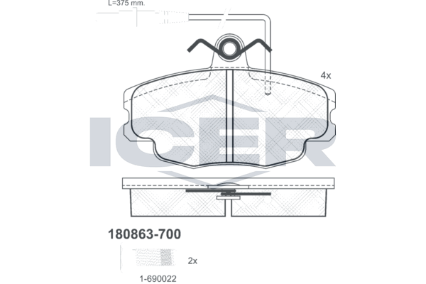 Handler.Part Brake pad set, disc brake ICER 180863700 1