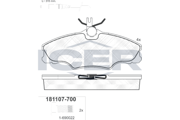 Handler.Part Brake pad set, disc brake ICER 181107700 1