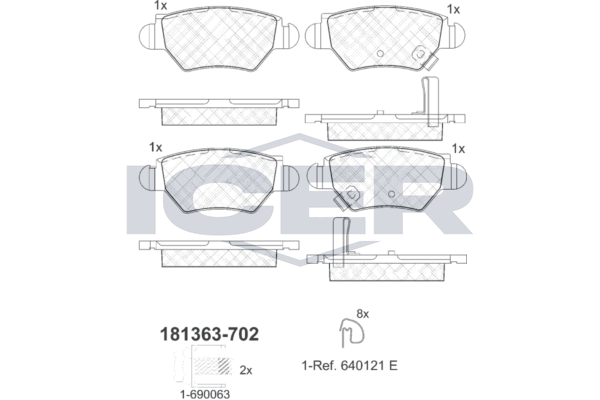 Handler.Part Brake pad set, disc brake ICER 181363702 1