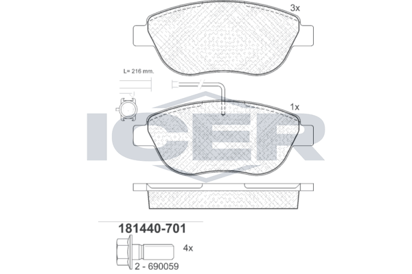 Handler.Part Brake pad set, disc brake ICER 181440701 1