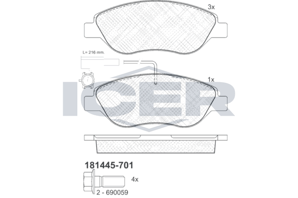 Handler.Part Brake pad set, disc brake ICER 181445701 1