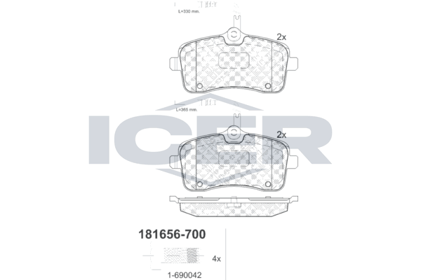 Handler.Part Brake pad set, disc brake ICER 181656700 1