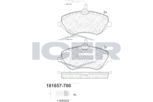 Handler.Part Brake pad set, disc brake ICER 181657700 1