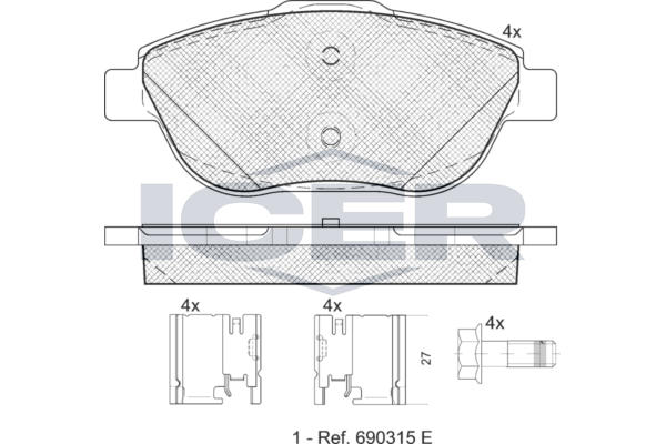 Handler.Part Brake pad set, disc brake ICER 181925201 1