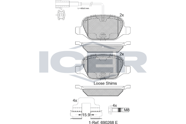 Handler.Part Brake pad set, disc brake ICER 182037203 1