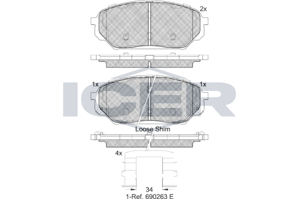 Handler.Part Brake pad set, disc brake ICER 182044 1