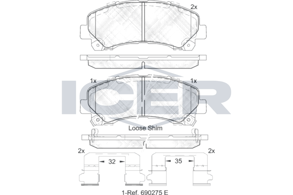 Handler.Part Brake pad set, disc brake ICER 182082 1