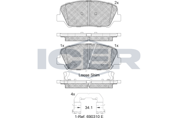 Handler.Part Brake pad set, disc brake ICER 182102 1