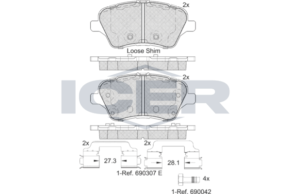 Handler.Part Brake pad set, disc brake ICER 182108 1