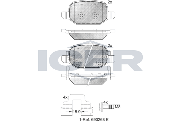 Handler.Part Brake pad set, disc brake ICER 182127 1