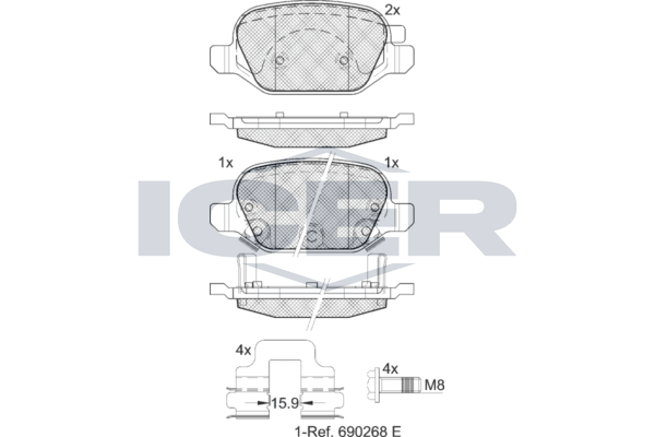 Handler.Part Brake pad set, disc brake ICER 182128 1