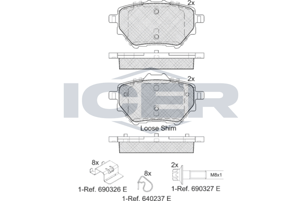 Handler.Part Brake pad set, disc brake ICER 182162 1