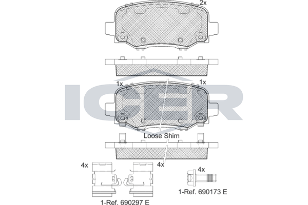 Handler.Part Brake pad set, disc brake ICER 182176203 1