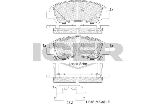 Handler.Part Brake pad set, disc brake ICER 182178 1