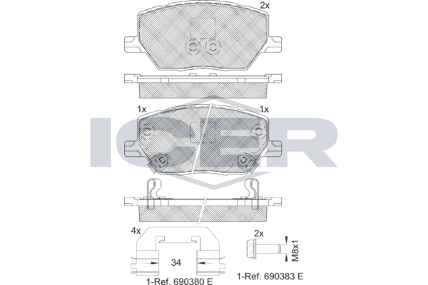 Handler.Part Brake pad set, disc brake ICER 182243 1