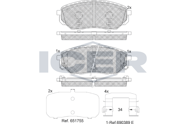 Handler.Part Brake pad set, disc brake ICER 182244 1