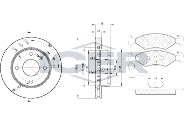 Handler.Part Brake set, disc brakes ICER 304104844 1