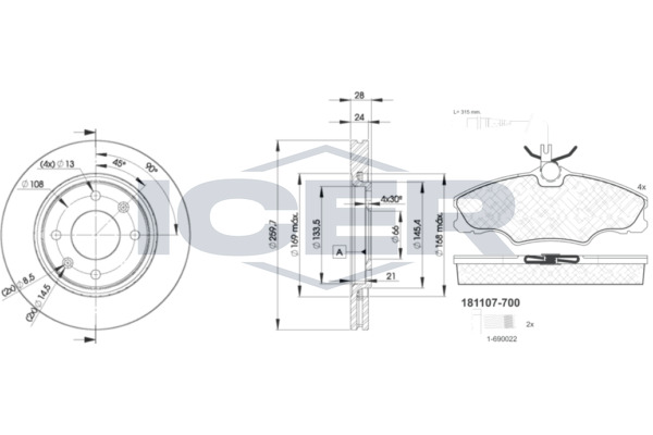 Handler.Part Brake set, disc brakes ICER 311079406 1