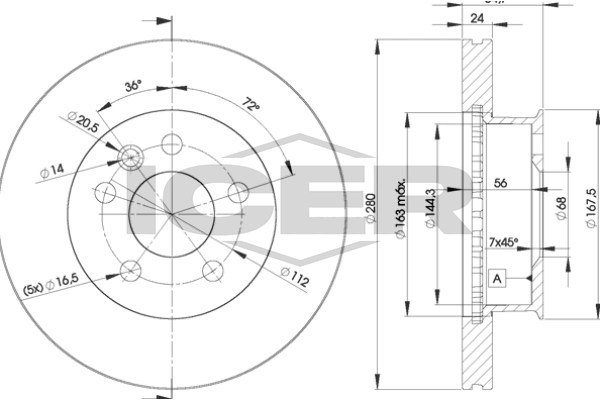 Handler.Part Brake disc ICER 78BD30142 1