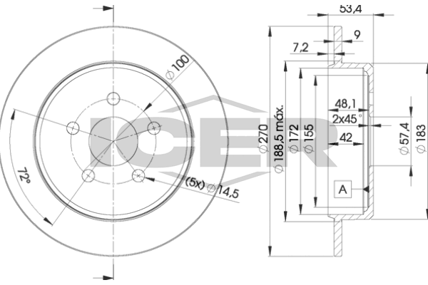 Handler.Part Brake disc ICER 78BD51142 1