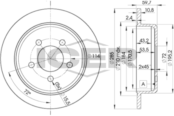 Handler.Part Brake disc ICER 78BD51162 1