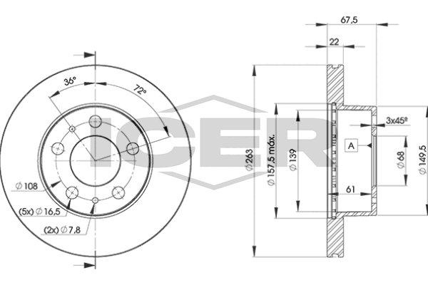 Handler.Part Brake disc ICER 78BD91312 1