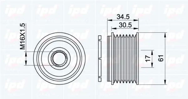 Handler.Part Alternator freewheel clutch IPD 153190 2