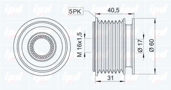 Handler.Part Alternator freewheel clutch IPD 153184 2