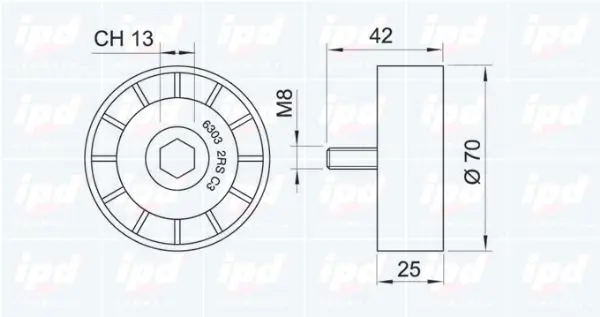 Handler.Part Deflection/guide pulley, v-ribbed belt IPD 150842 2