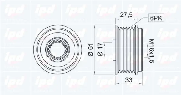 Handler.Part Alternator freewheel clutch IPD 153285 2