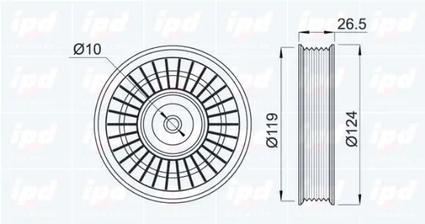 Handler.Part Deflection/guide pulley, v-ribbed belt IPD 150599 2