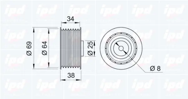 Handler.Part Tensioner pulley, v-ribbed belt IPD 140672 2