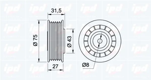 Handler.Part Tensioner pulley, v-ribbed belt IPD 140673 2