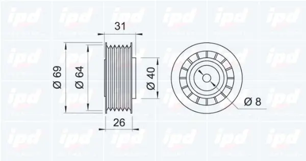 Handler.Part Deflection/guide pulley, v-ribbed belt IPD 140675 2