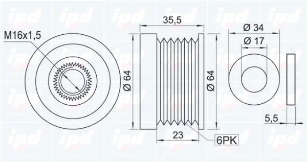 Handler.Part Alternator freewheel clutch IPD 153287 2