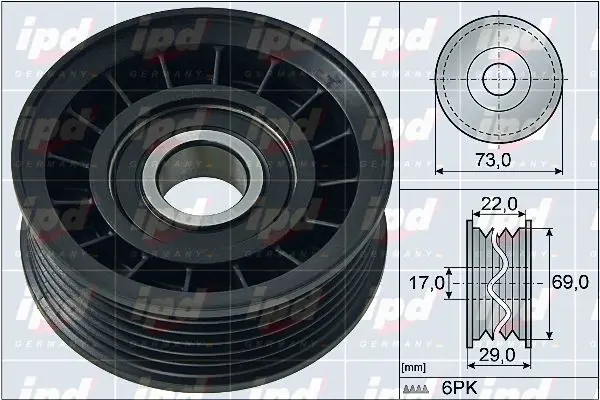 Handler.Part Deflection/guide pulley, v-ribbed belt IPD 153906 1