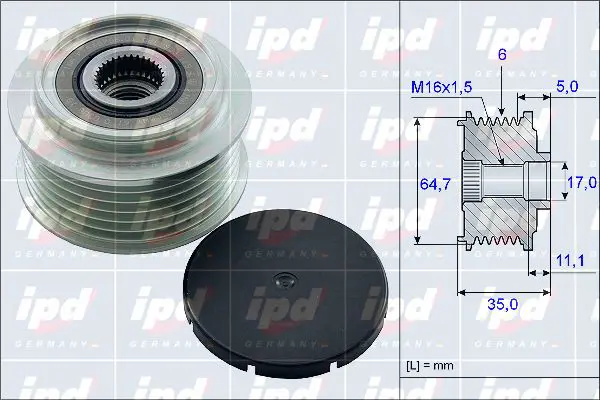 Handler.Part Alternator freewheel clutch IPD 153971 1