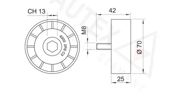 Handler.Part Deflection/guide pulley, v-ribbed belt AUTEX 651847 2