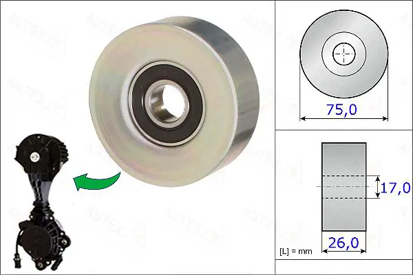 Handler.Part Deflection/guide pulley, v-ribbed belt AUTEX 654880 1