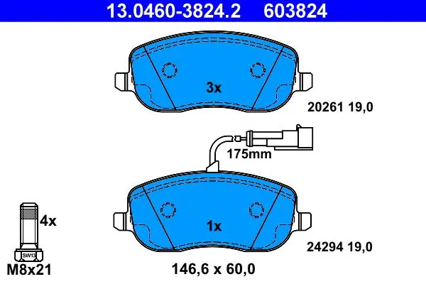 Handler.Part Brake pad set, disc brake ATE 13046038242 1