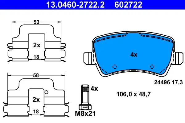 Handler.Part Brake pad set, disc brake ATE 13046027222 1