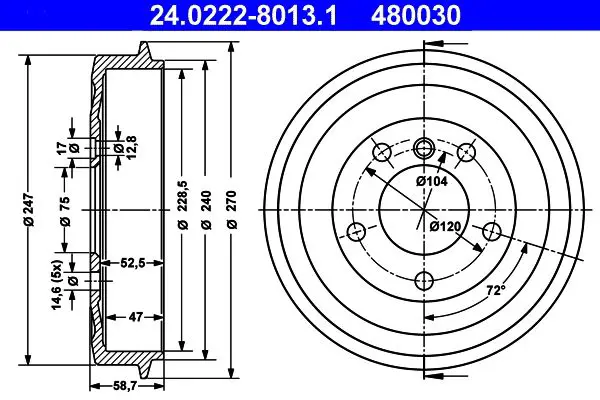 Handler.Part Brake drum ATE 24022280131 1