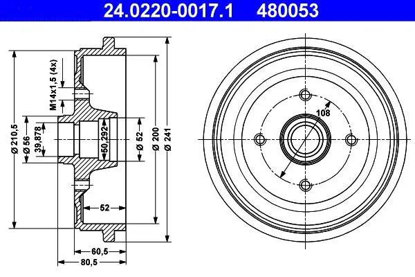 Handler.Part Brake drum ATE 24022000171 1