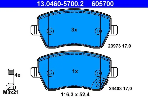 Handler.Part Brake pad set, disc brake ATE 13046057002 1