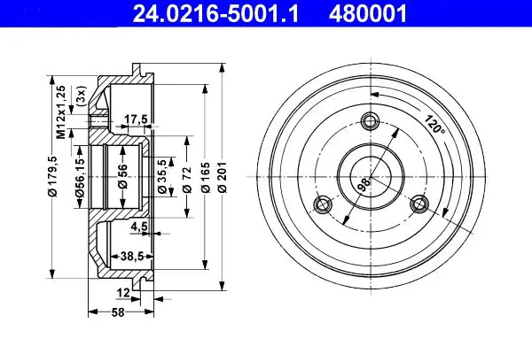 Handler.Part Brake drum ATE 24021650011 1