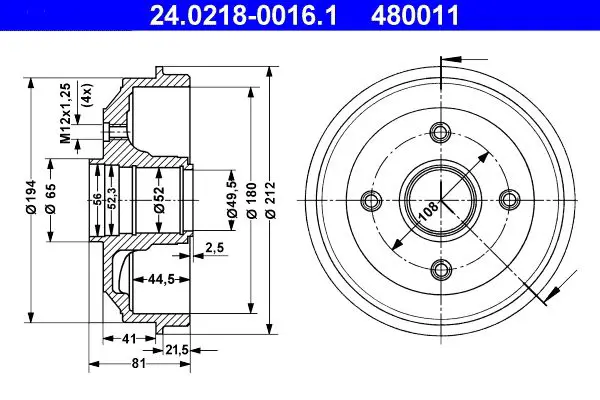 Handler.Part Brake drum ATE 24021800161 1