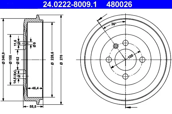 Handler.Part Brake drum ATE 24022280091 1