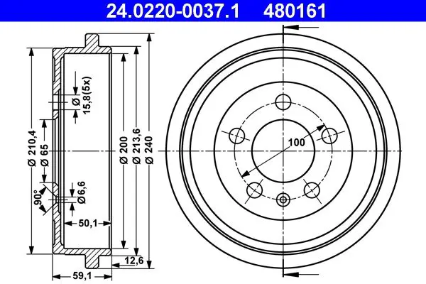 Handler.Part Brake drum ATE 24022000371 1