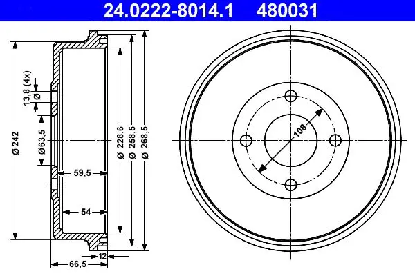 Handler.Part Brake drum ATE 24022280141 1