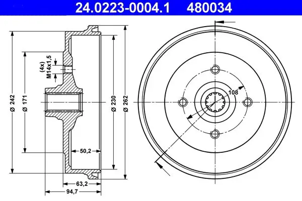 Handler.Part Brake drum ATE 24022300041 1